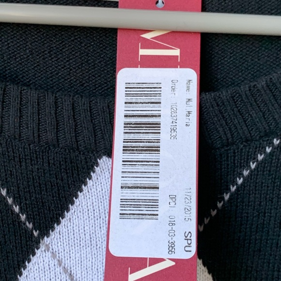 MERONA Black White Green Argyle Front Long Sleeve Cotton Rayon Nylon Sweater - Picture 5 of 8